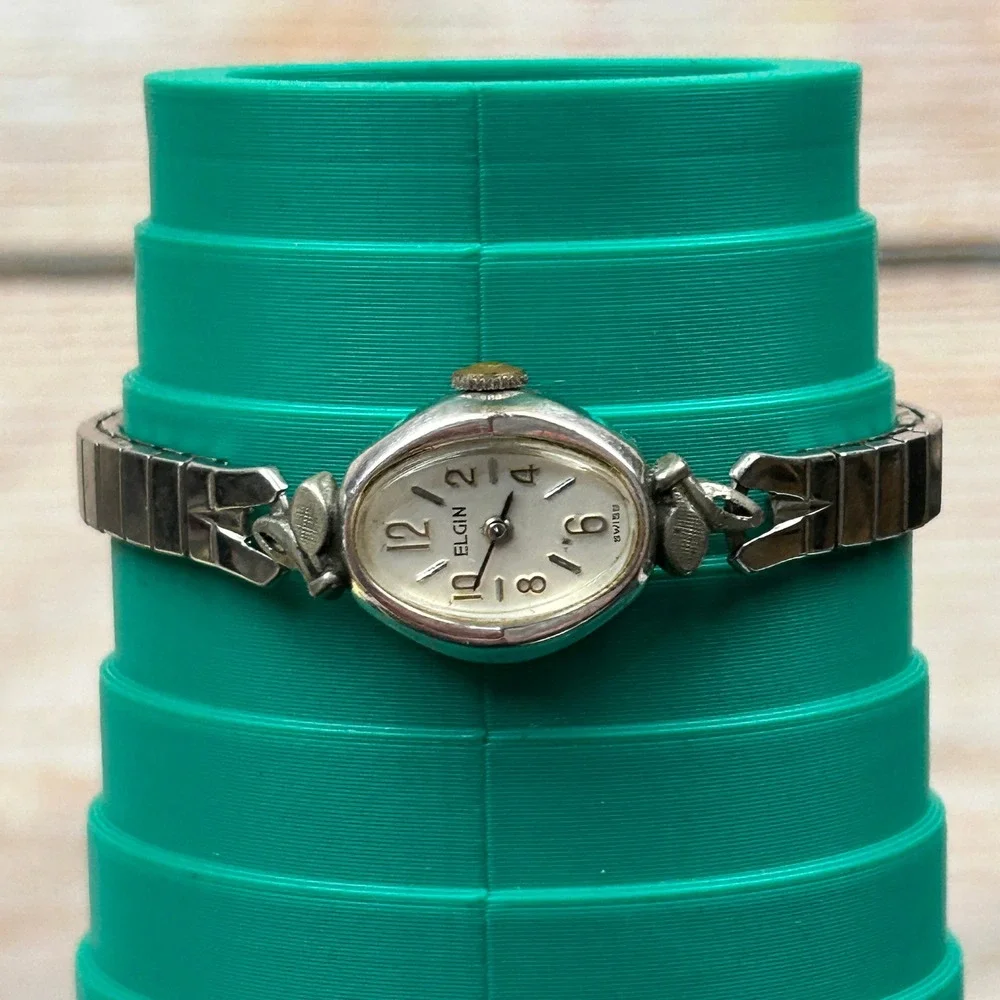 Vintage Elgin Swiss Watch Womens 10K RGP Bezel Oval‎ Face Expansion Band Tested